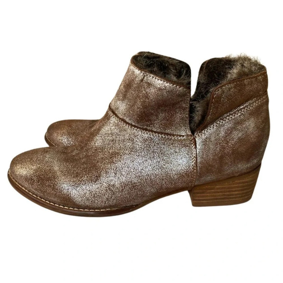 RARE Seychelles Snare Fur-lined Cozy Metallic Shimmer Bootie, Tan, Brown, Silver - Picture 6 of 12